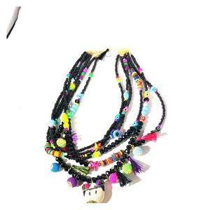 Six strands black natural stone necklace